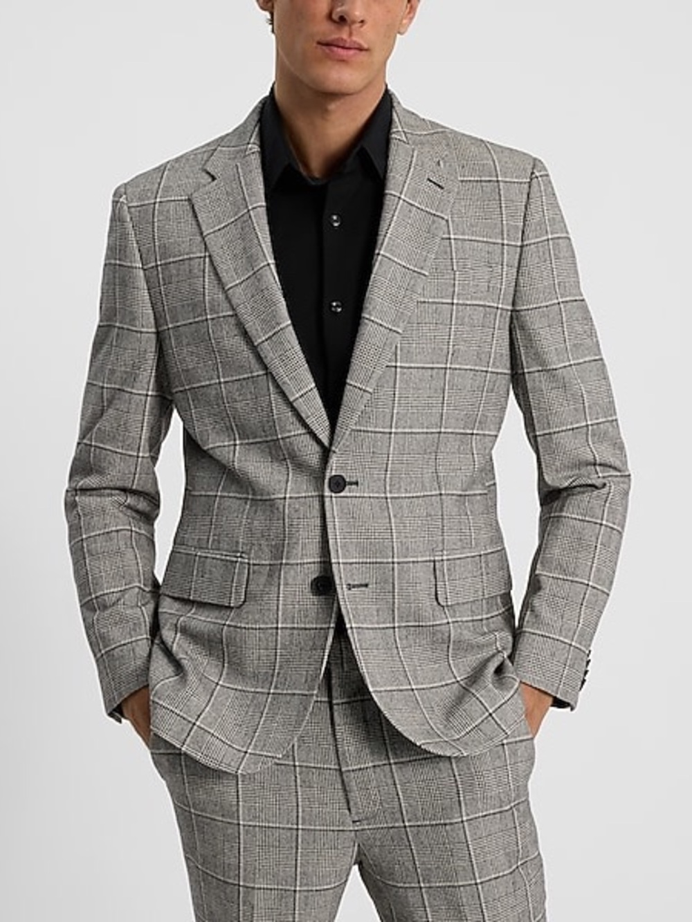 Express Extra Slim Glen Plaid Suit Jacket Gray NWT 42S